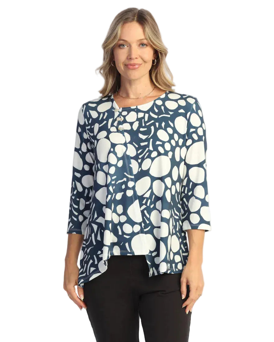 Asymmetric Neck Faux Wrap Top with Buttons - Pebbles