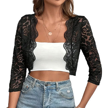 Lace Open Front Cropped Top