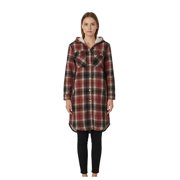 Long Hooded Button Up Plaid Shacket