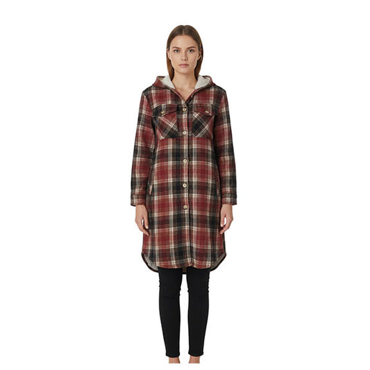 Long Hooded Button Up Plaid Shacket