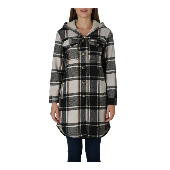 Long Hooded Button Up Plaid Shacket