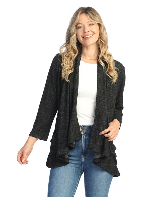 Brushed Hacci Draped Cardigan - Black