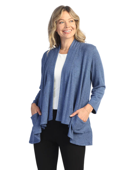 Brushed Hacci Draped Cardigan - Cobalt