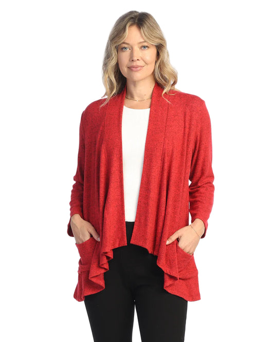 Brushed Hacci Draped Cardigan - Red