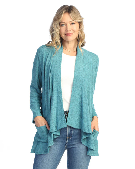 Brushed Hacci Draped Cardigan - Teal