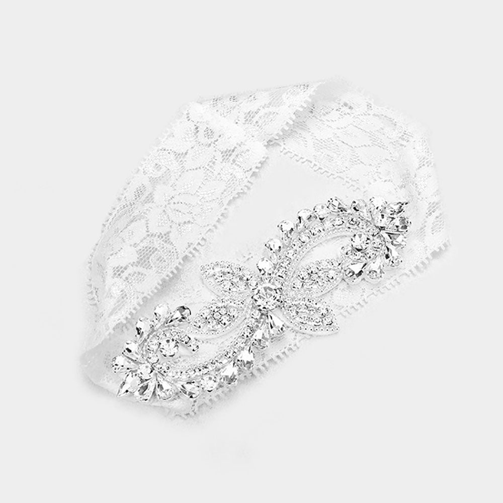 Garter Crystal Pave Flower Lace