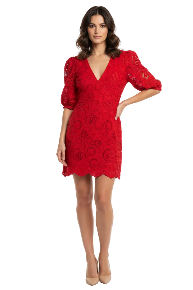 V-Neck Lace Mini Dress