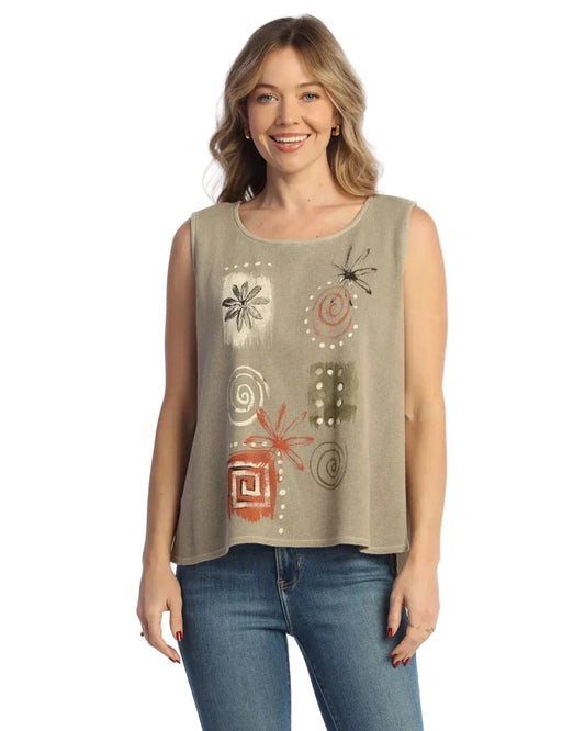 Sleeveless Thermal Tank with Side Slit - Patchwork