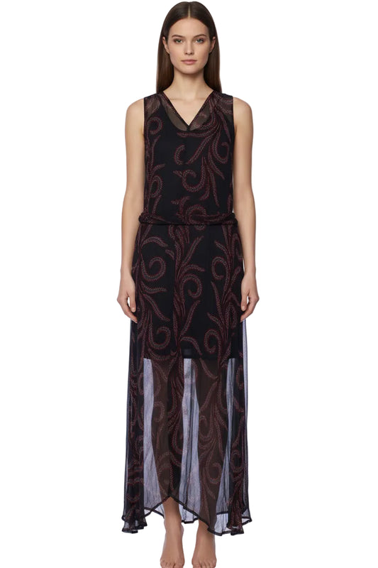 Sleeveless Printed Long Dress with Slip