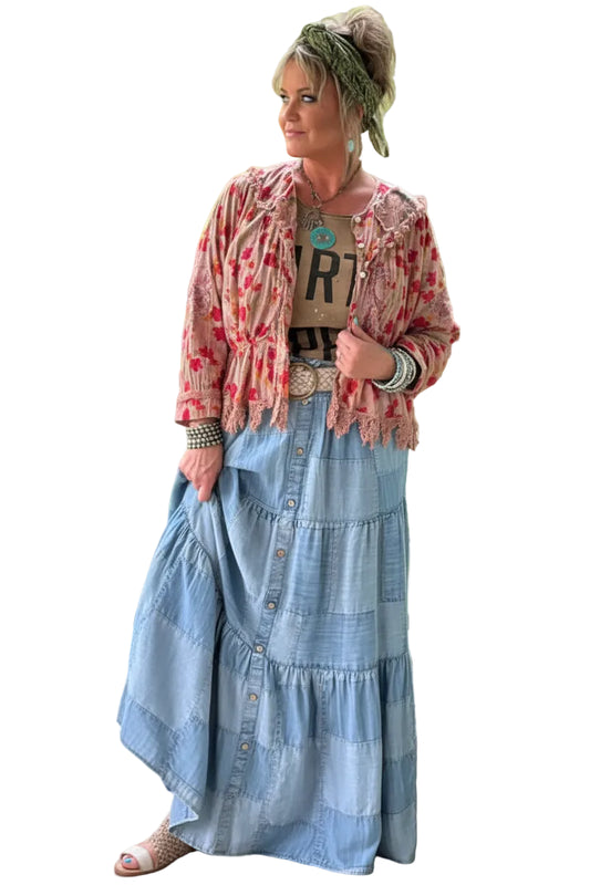 Patchwork Skies Ruffle Skirt