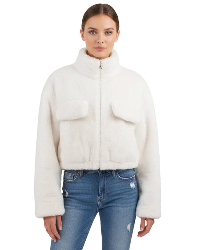 Cropped Zip Up Faux Fur Jacket