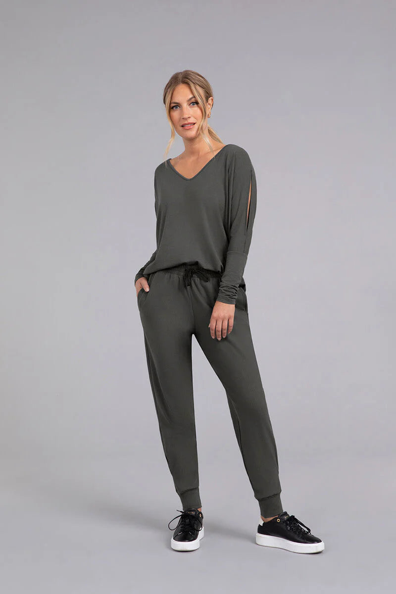 Bamboo Cotton V-Neck Slit Sleeve Top