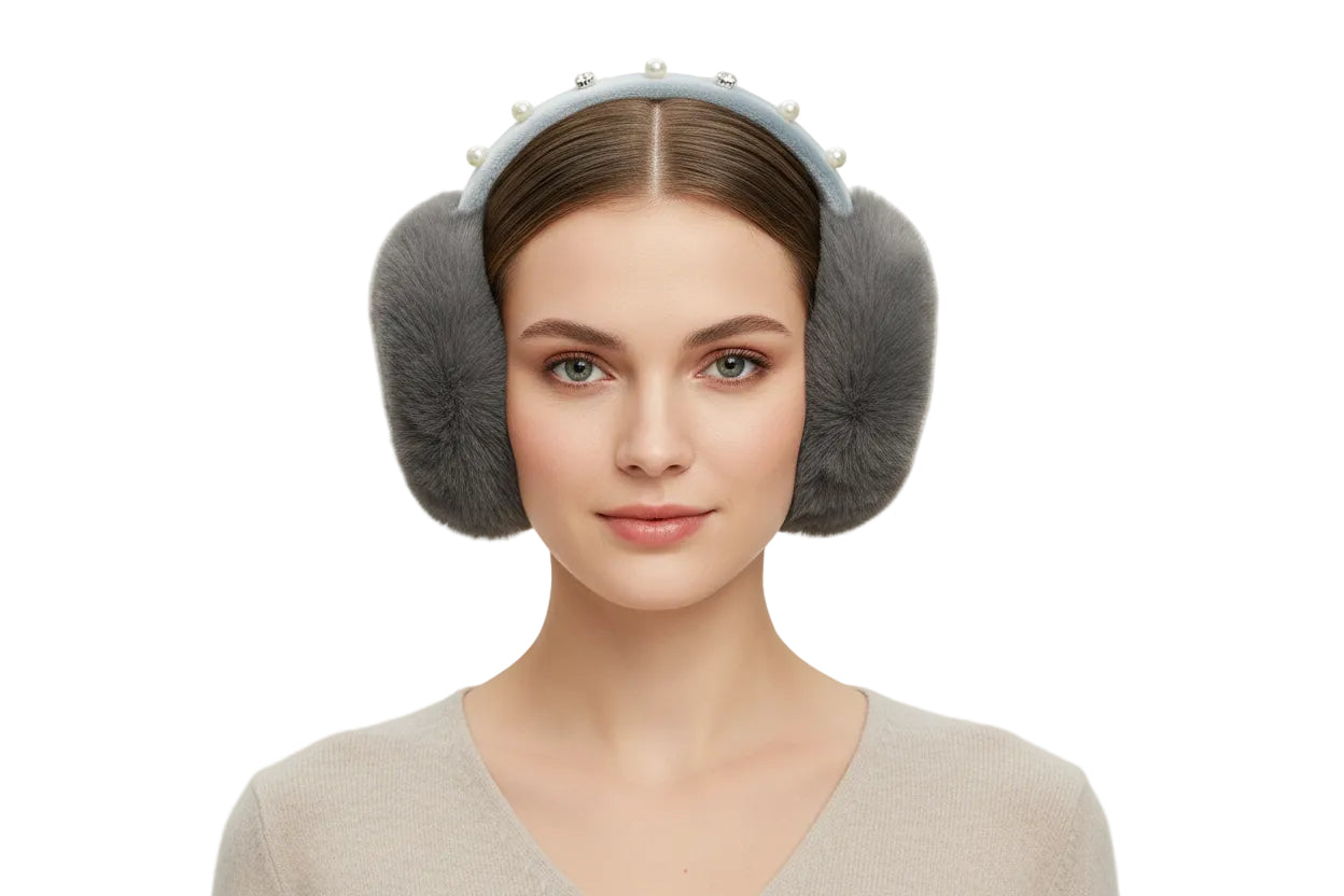 Bling Faux Pearl Rhinestone Fluffy Earmuffs