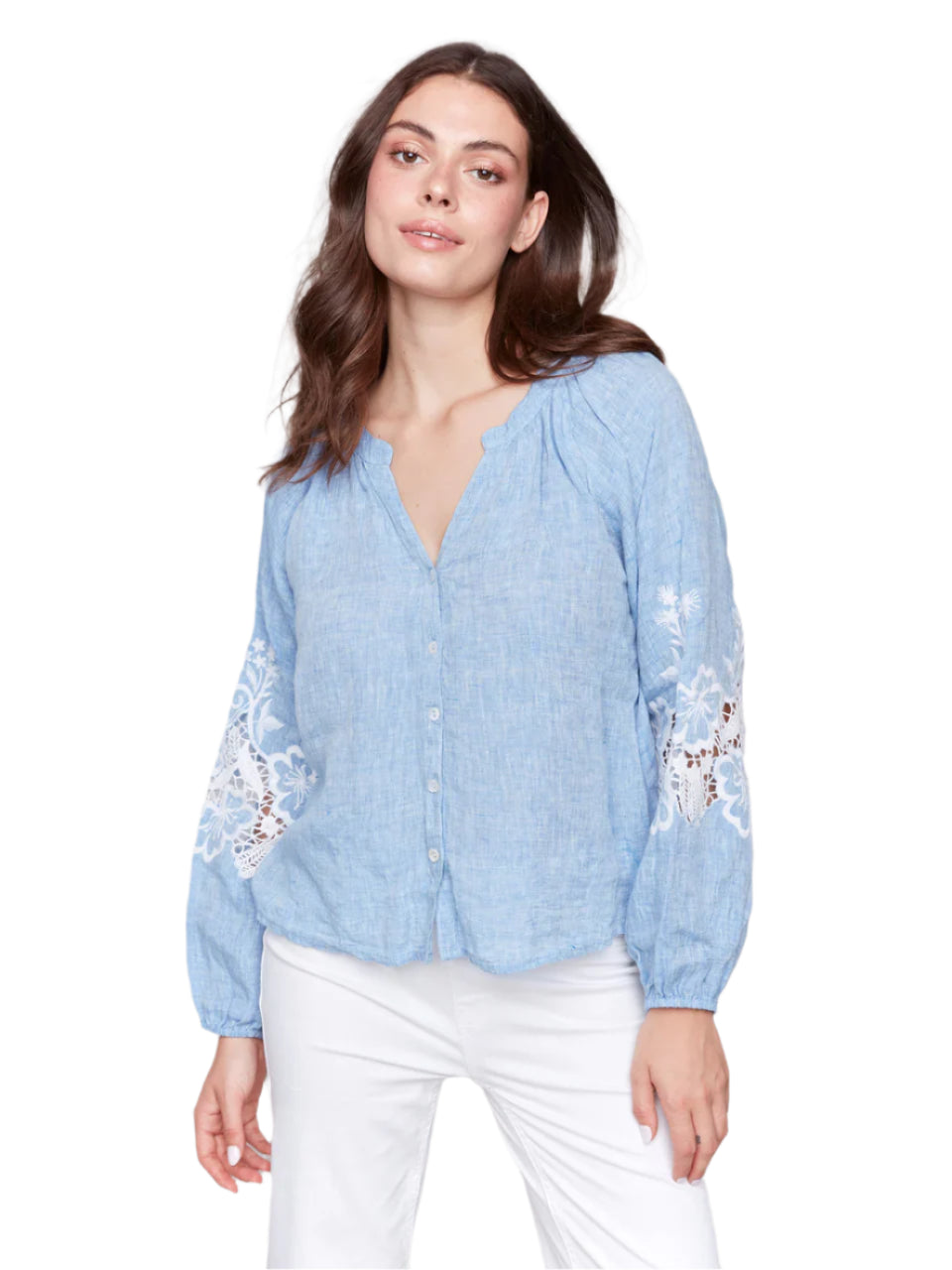 Raglan Long Sleeves Blouse with Embroidery