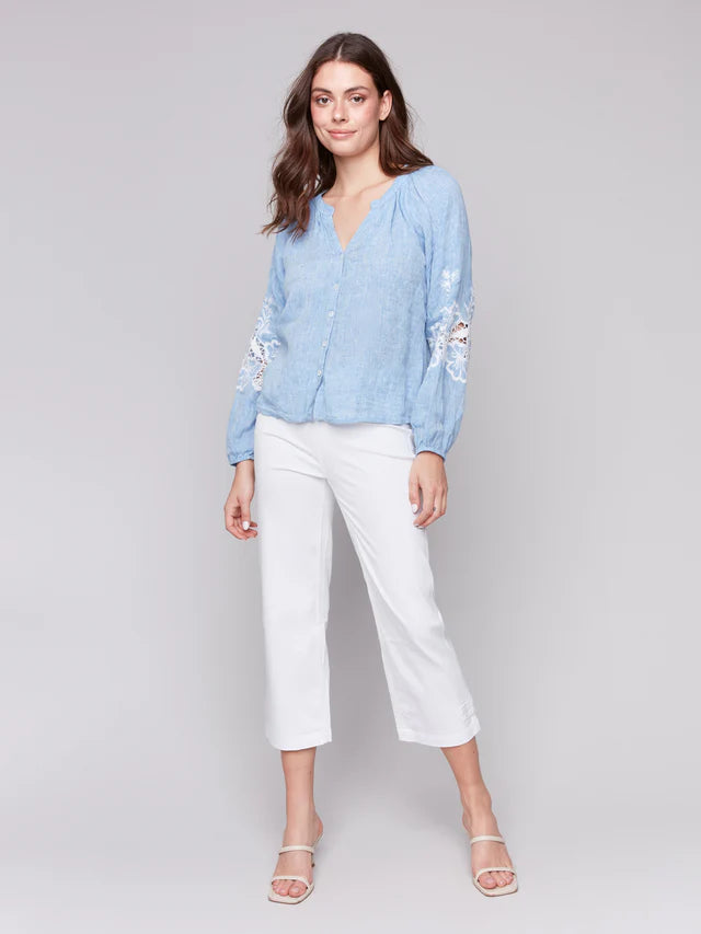 Raglan Long Sleeves Blouse with Embroidery