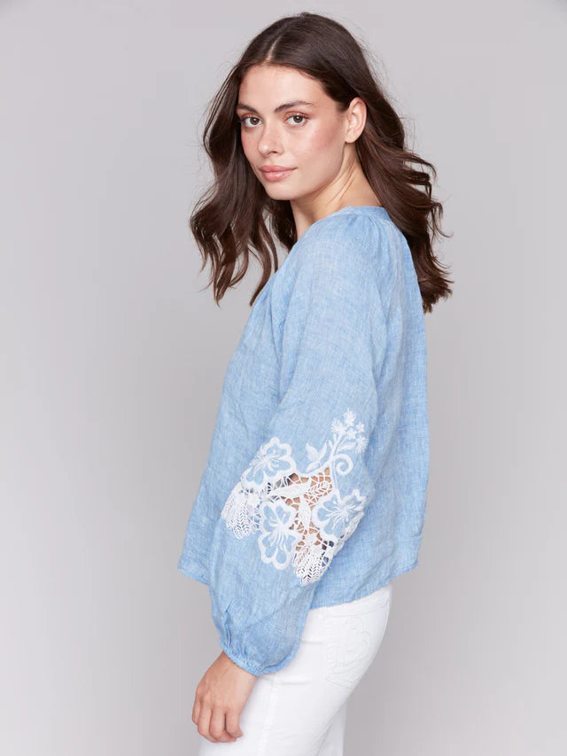 Raglan Long Sleeves Blouse with Embroidery