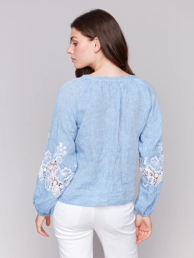 Raglan Long Sleeves Blouse with Embroidery