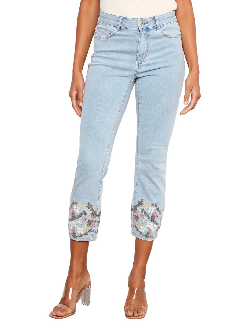 Cropped Slim Jeans with Embroidery