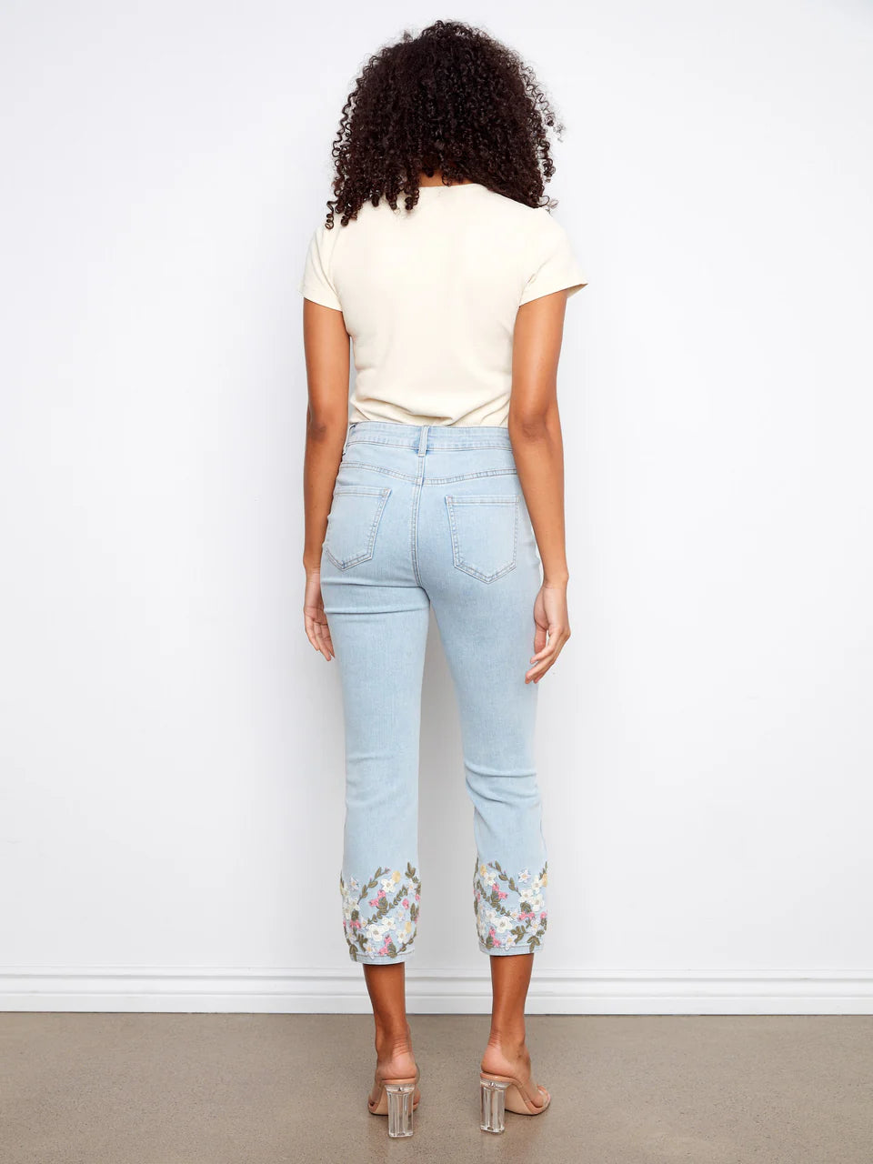 Cropped Slim Jeans with Embroidery