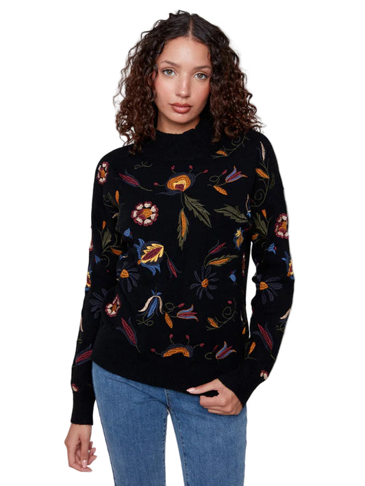 Embroidered Mock Neck Sweater