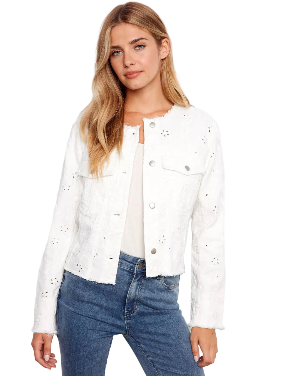 Eyelet Stretch Denim Jacket