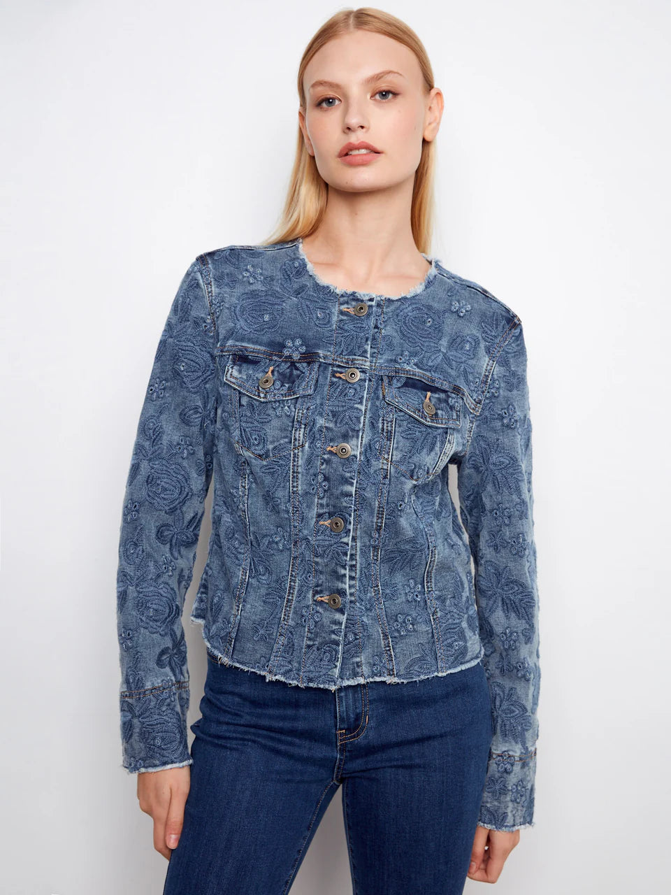 Eyelet Stretch Denim Jacket