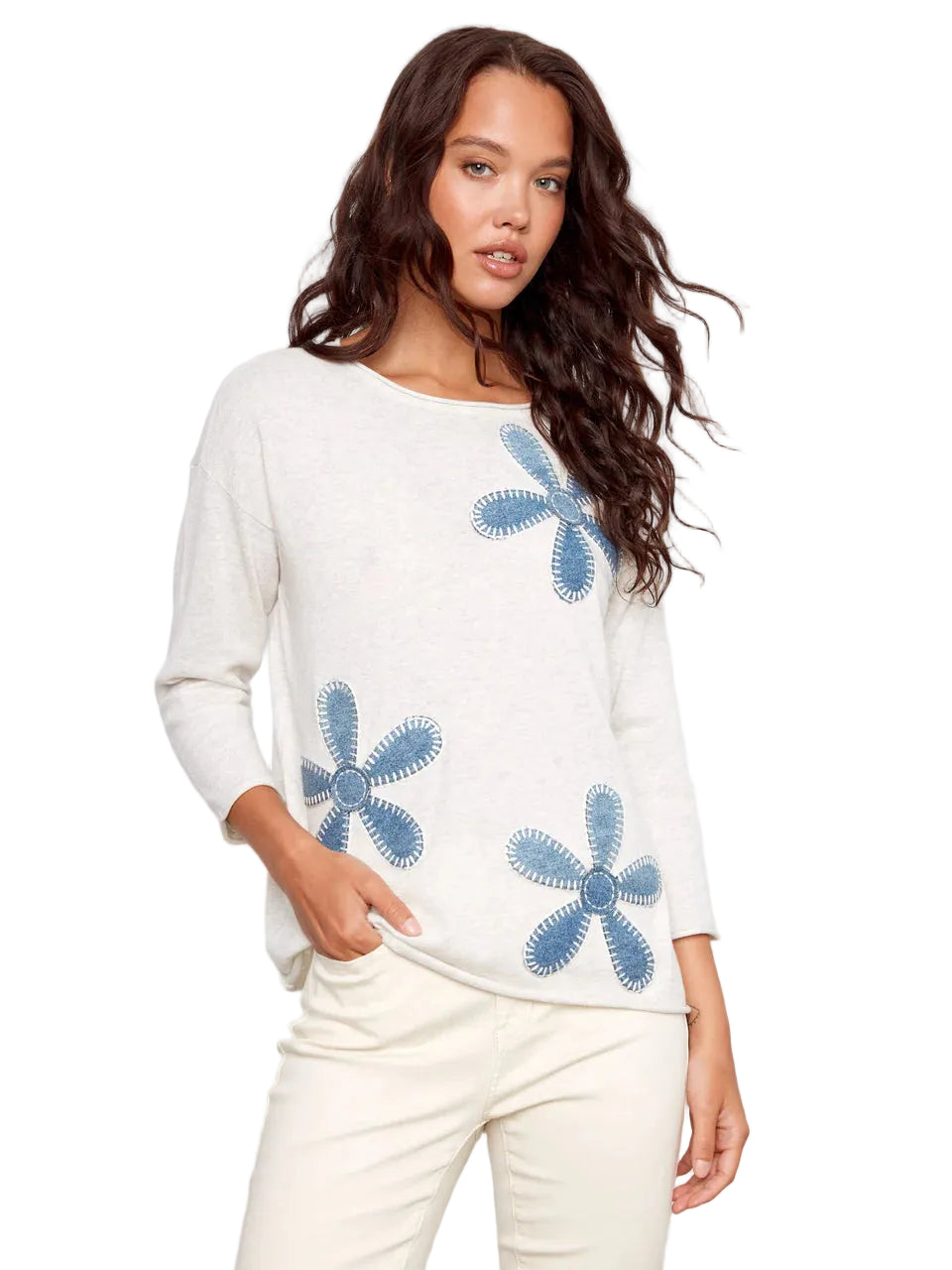 Floral Denim Patch Sweater