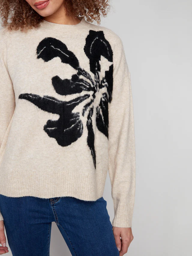 Floral Jacquard Crew Neck Sweater