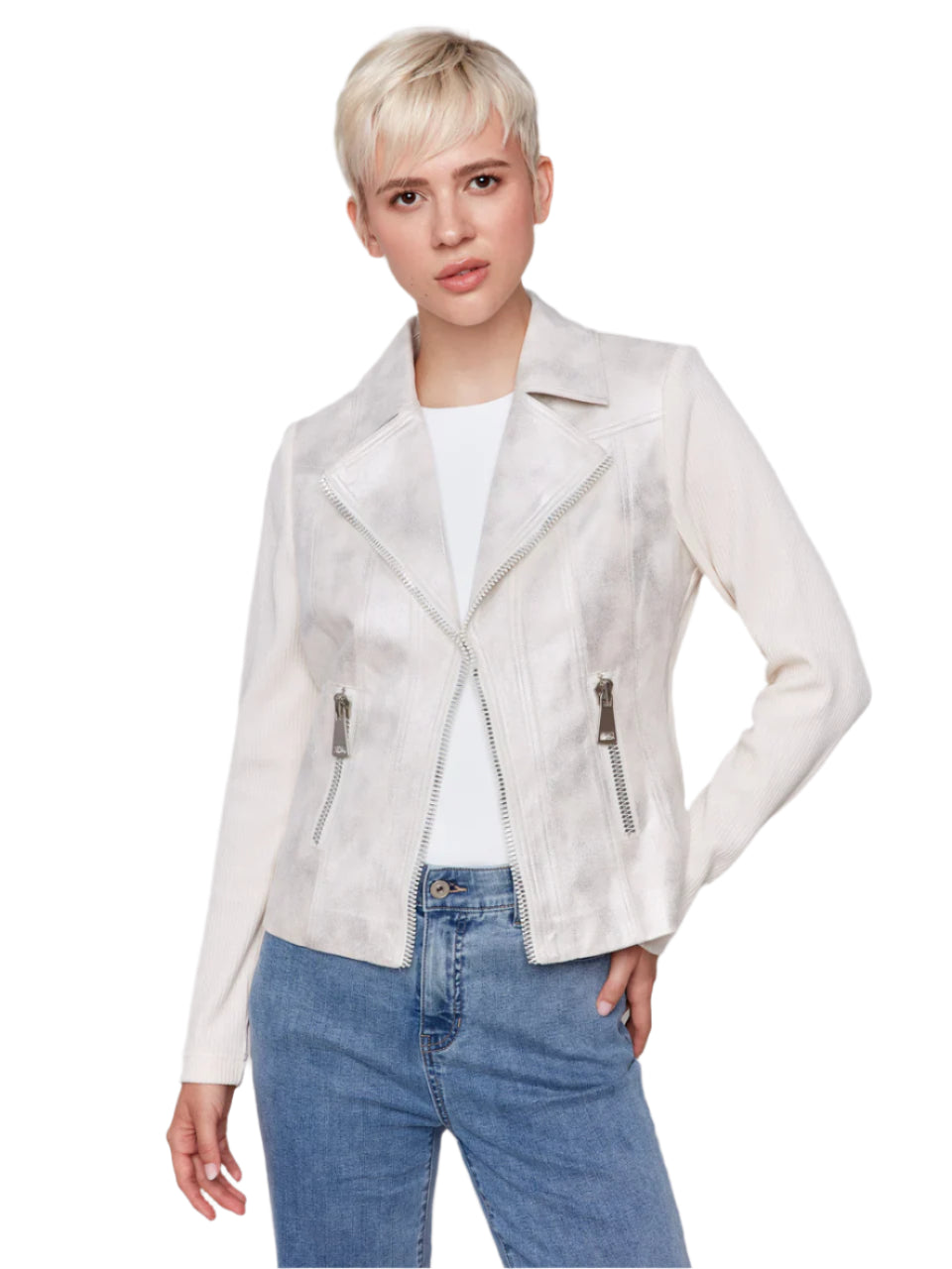 Vintage Fake Foil Leather and Rib Knit Combo Jacket