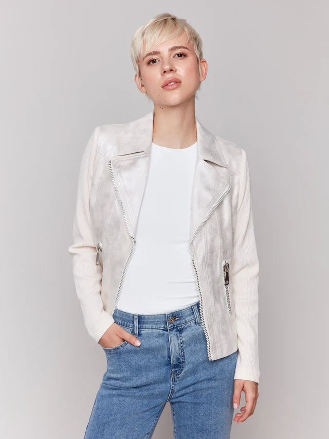 Vintage Fake Foil Leather and Rib Knit Combo Jacket