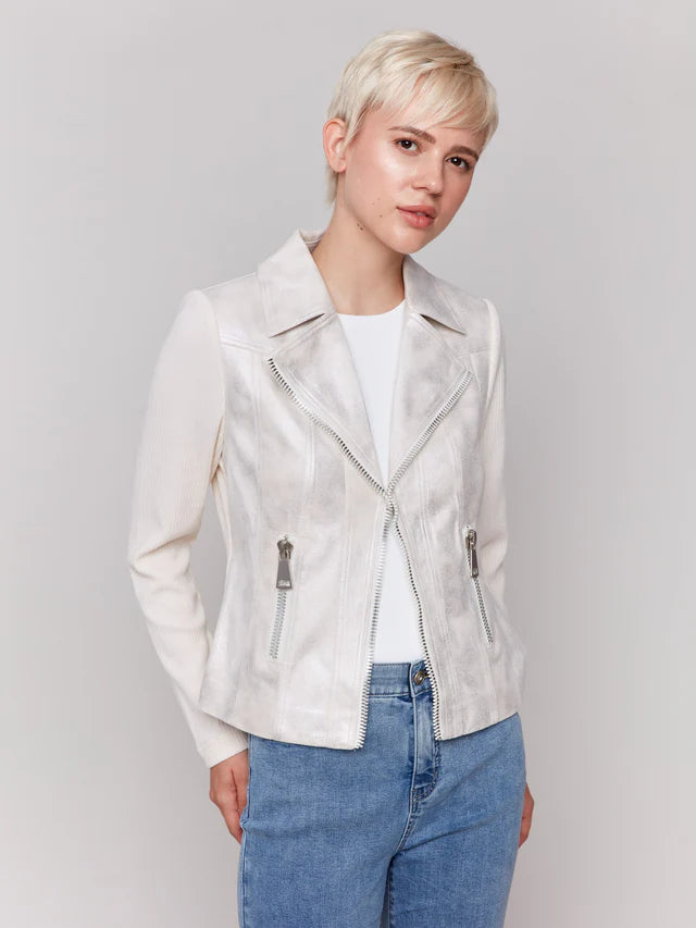 Vintage Fake Foil Leather and Rib Knit Combo Jacket
