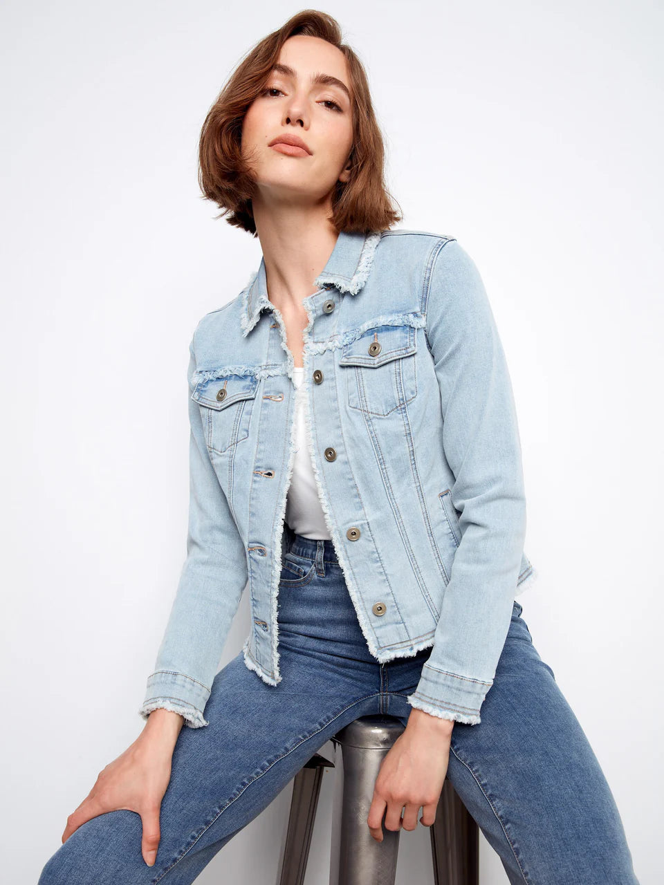 Frayed Edge Stretch Denim Jacket