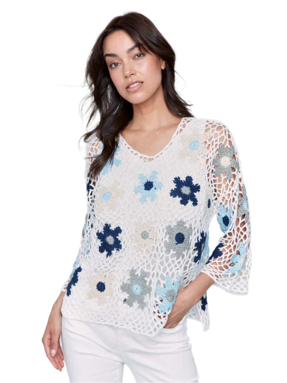 Hand Crochet Floral Fishnet Top