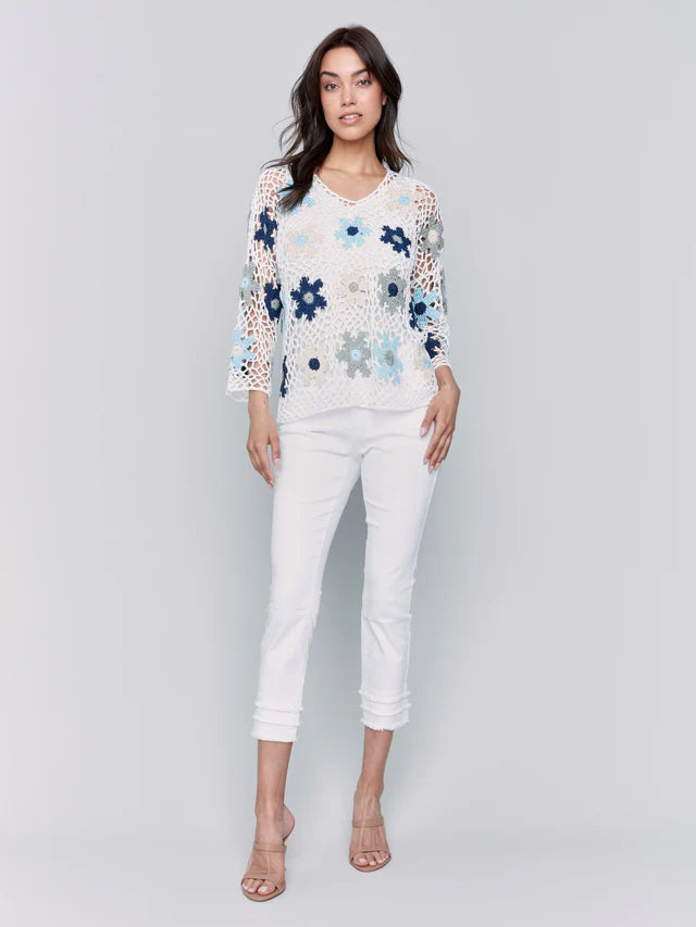 Hand Crochet Floral Fishnet Top