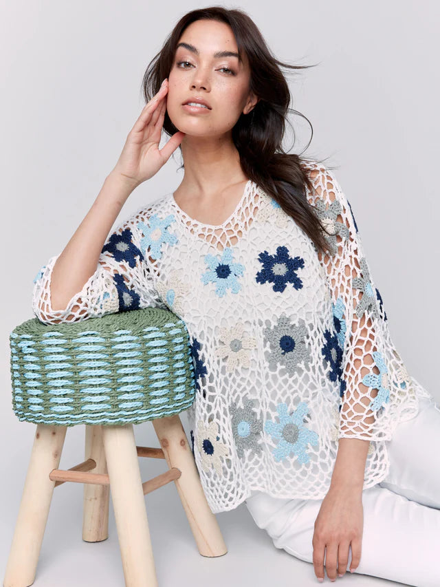 Hand Crochet Floral Fishnet Top
