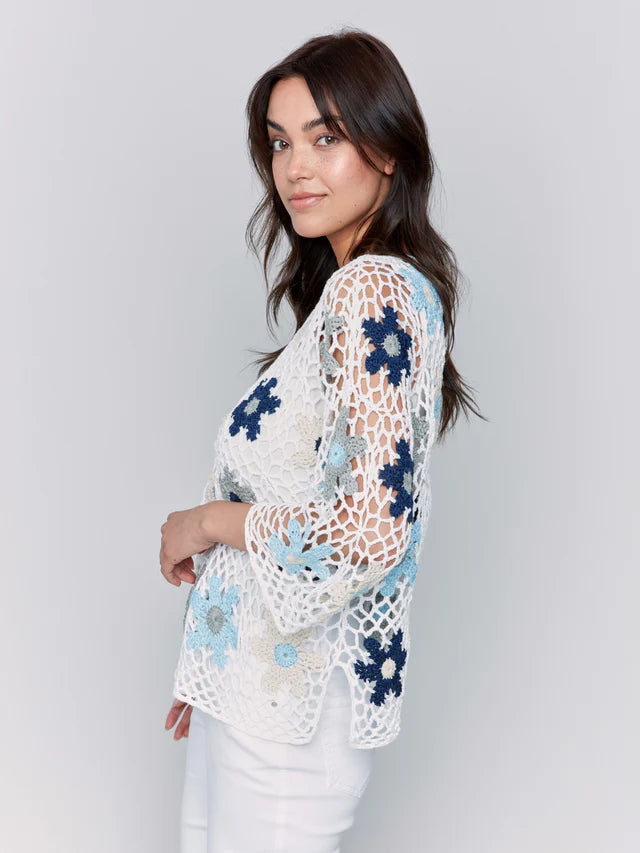 Hand Crochet Floral Fishnet Top