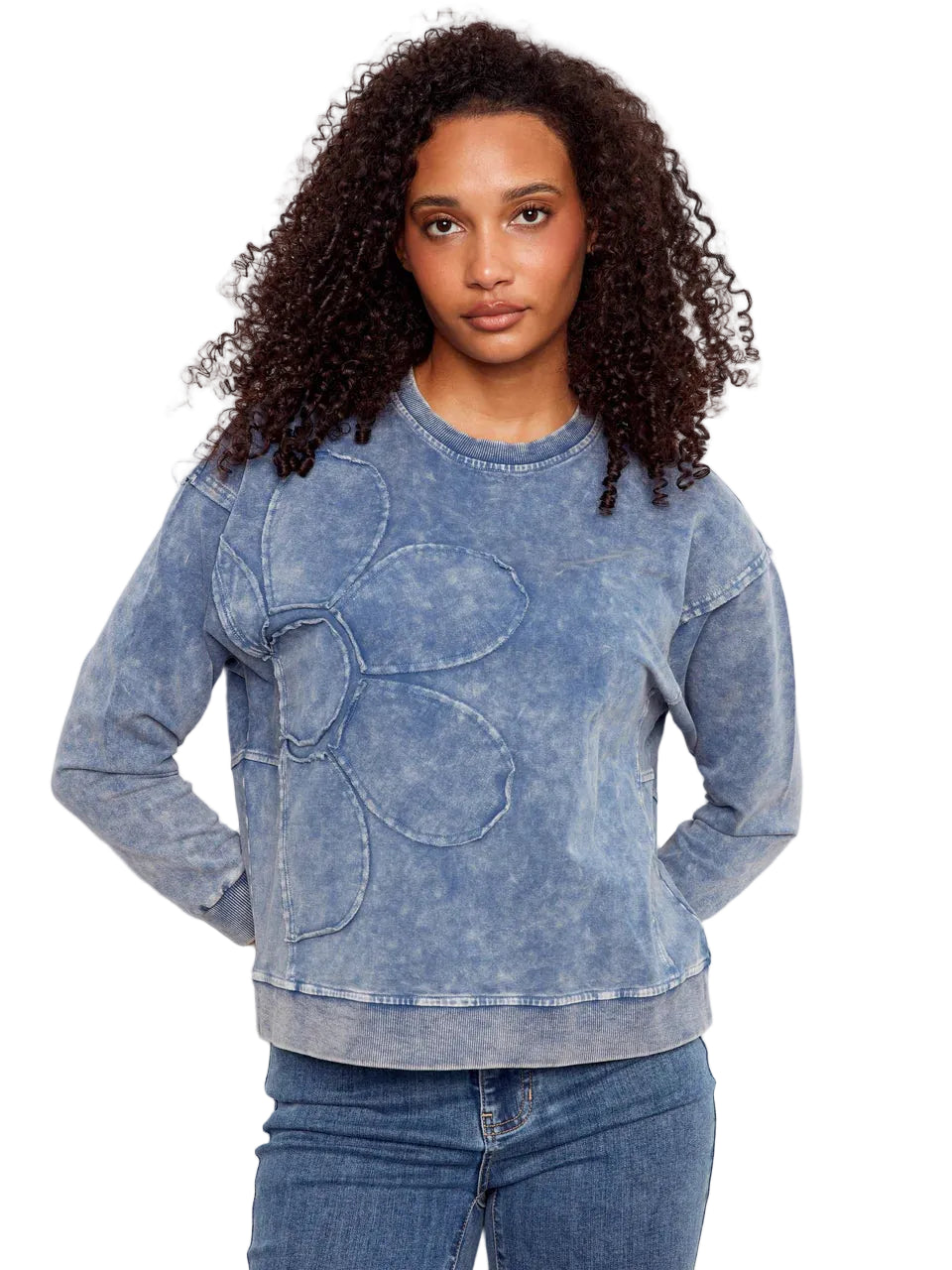 Long Sleeve Top With Flower Applique