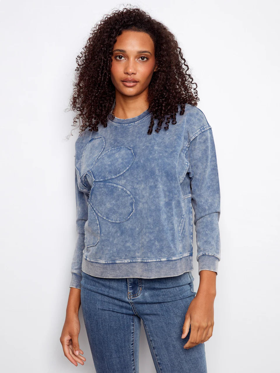 Long Sleeve Top With Flower Applique