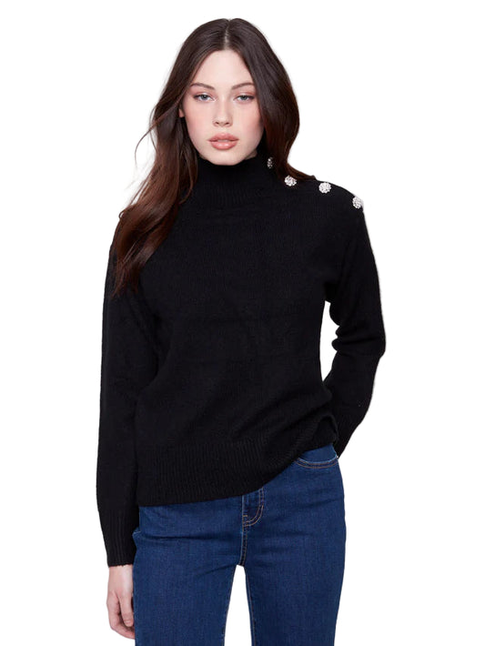 Mock Neck Sweater With Fancy Buttons
