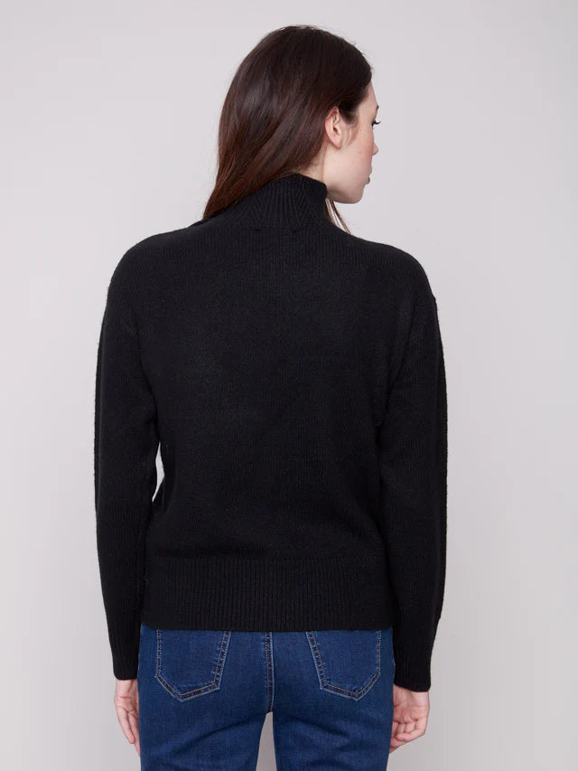 Mock Neck Sweater With Fancy Buttons