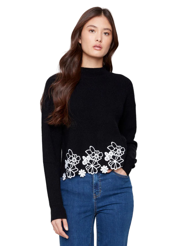 Mock Neck Sweater with Lace