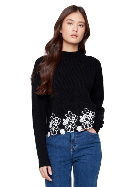 Mock Neck Sweater with Lace