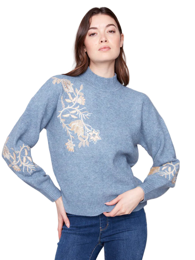 Mock Neck Sweater with Sequin Detail