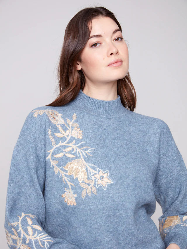 Mock Neck Sweater with Sequin Detail