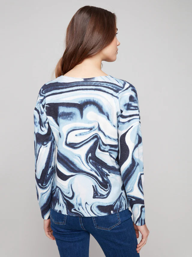Printed Plushy V-Neck Sweater