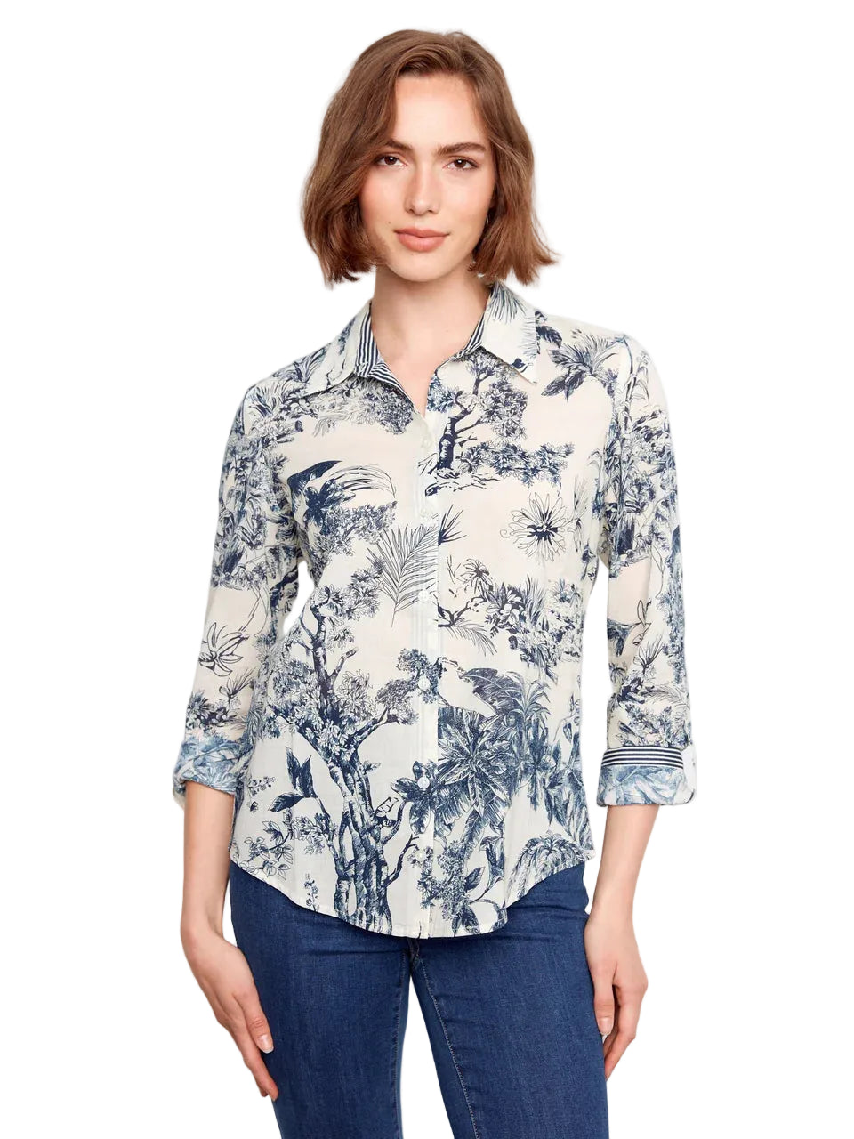 Printed Cotton Voile Button Up Blouse