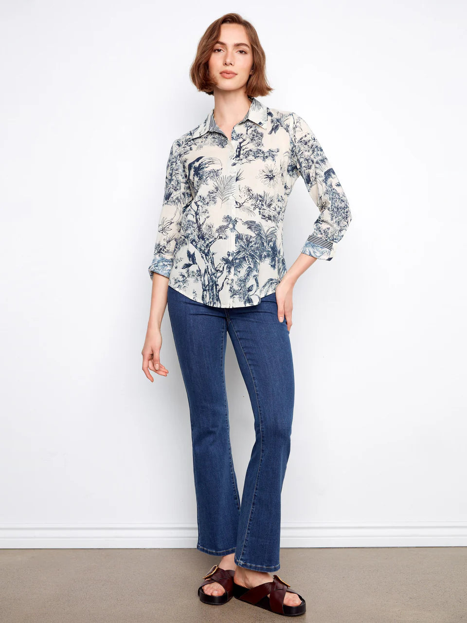 Printed Cotton Voile Button Up Blouse
