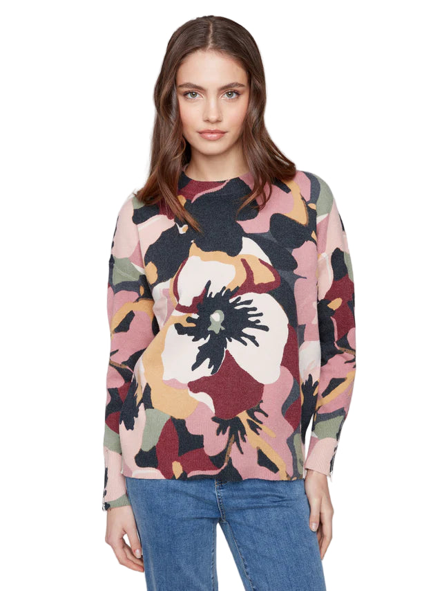 Printed Plushy Mock Neck Sweater