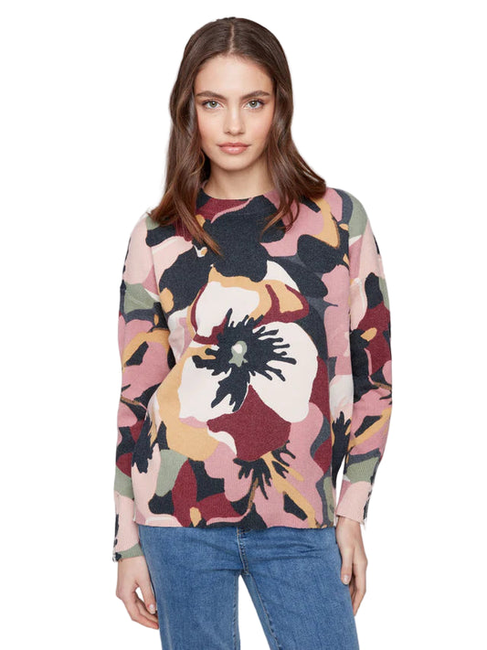 Printed Plushy Mock Neck Sweater