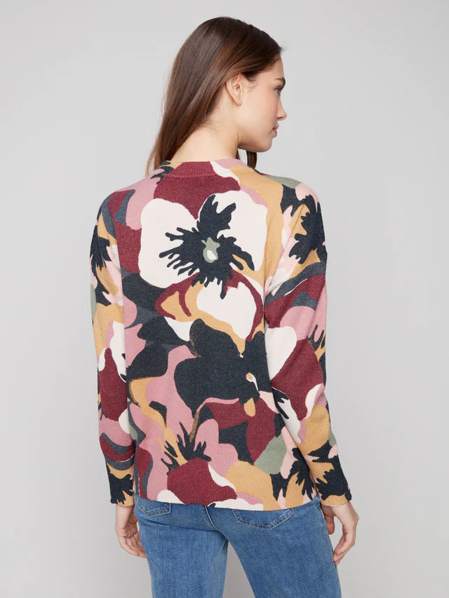 Printed Plushy Mock Neck Sweater